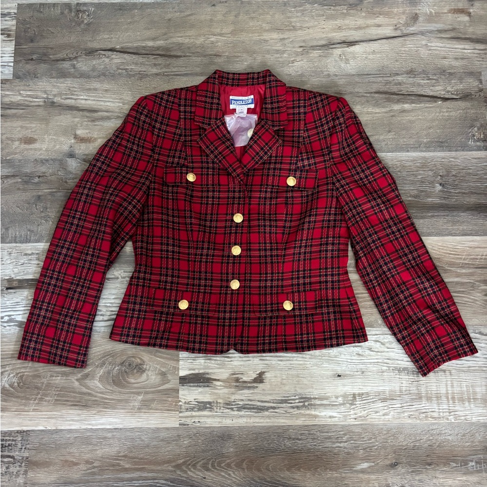 Pendleton Red And Black Wool Blazer - image 1